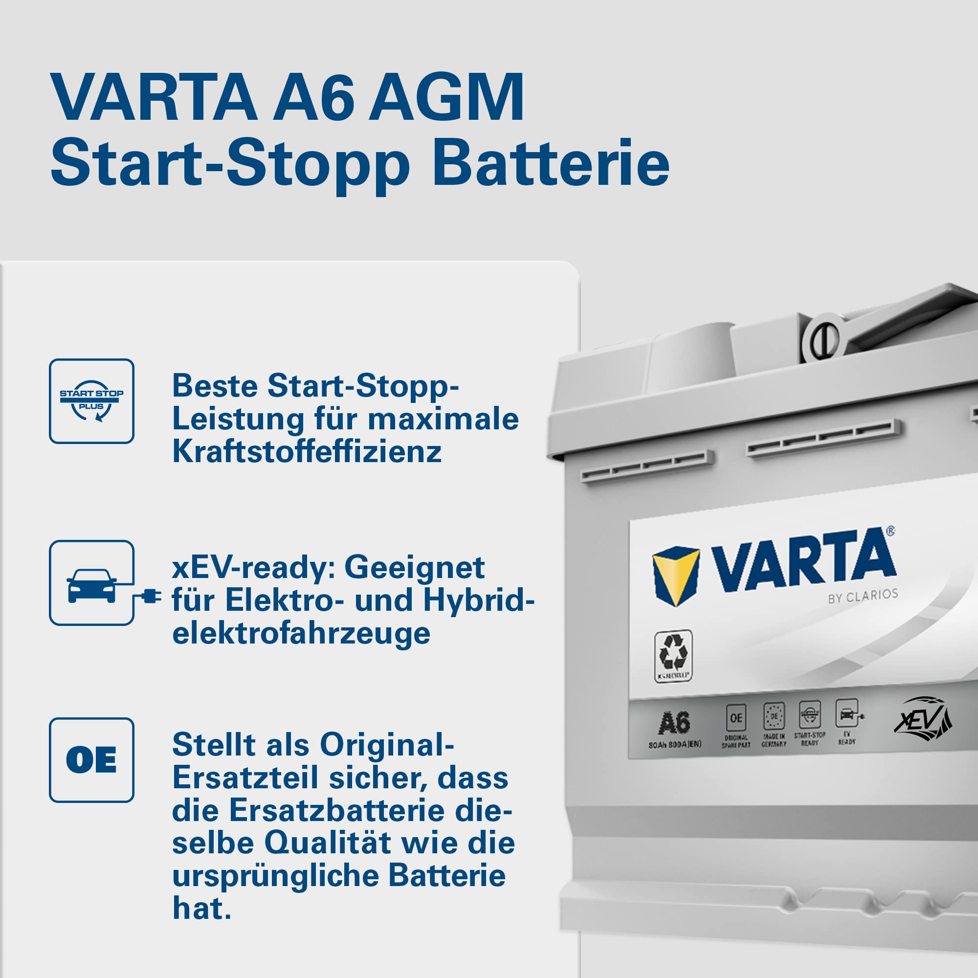 VARTA Silver Dynamic AGM Batterie A6 Start Stop und xEV Autobatterie 12V 80Ah 800A für hohen Energiebedarf