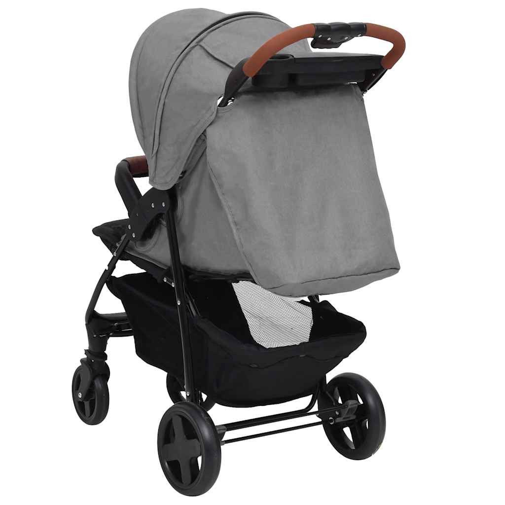 Kinder-Buggy 2-in-1 Kinderwagen Hellgrau Stahl