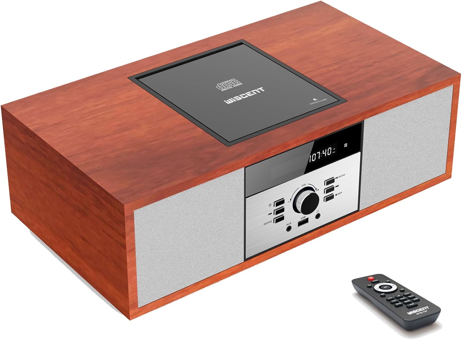 WISCENT Vintage Bluetooth Micro HiFi Systems Home Stereo CD Player with Bluetooth Audio Streaming FM Radio USB Port Aux-in