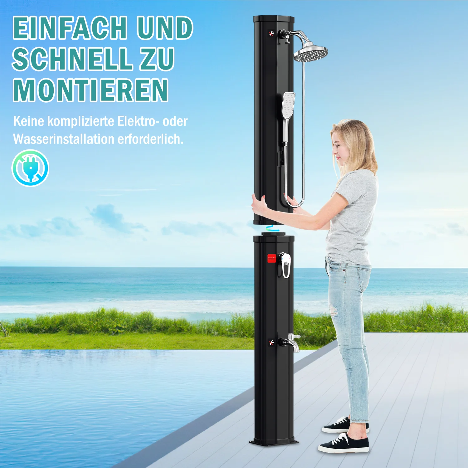 Sonnewelt 60L Solardusche Gartendusche Inkl. Schutzhaube und Handbrause