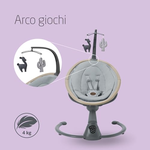 Maxi Cosi Cassia Sdraietta Neonati Elettrica per Bambini, 0 6 mesi, max 9 kg, Altalena Neonato Girevole 360°, Reclinabile, Rilevamento Automatico Movimento, 5 Velocità, 12 Melodie, Beyond Grey : Prima infanzia