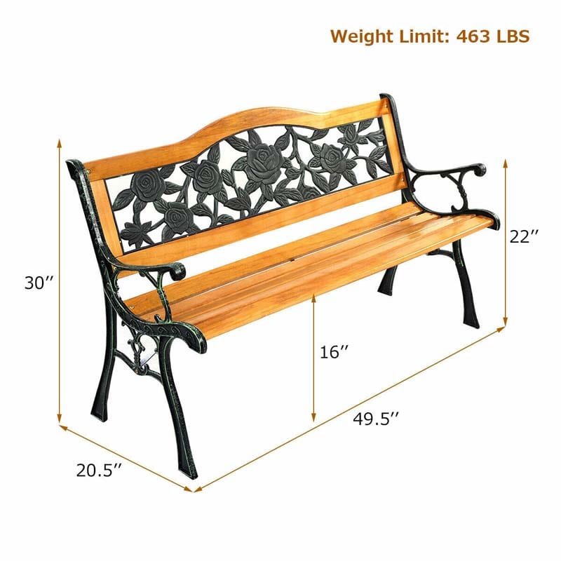 Eletriclife Park Garden Iron Hardwood Furniture Bench Porch Path Chair