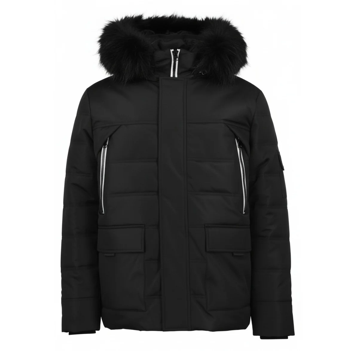 12 Pack Adult Puffer Parka Jacket with Fur Hood in Black