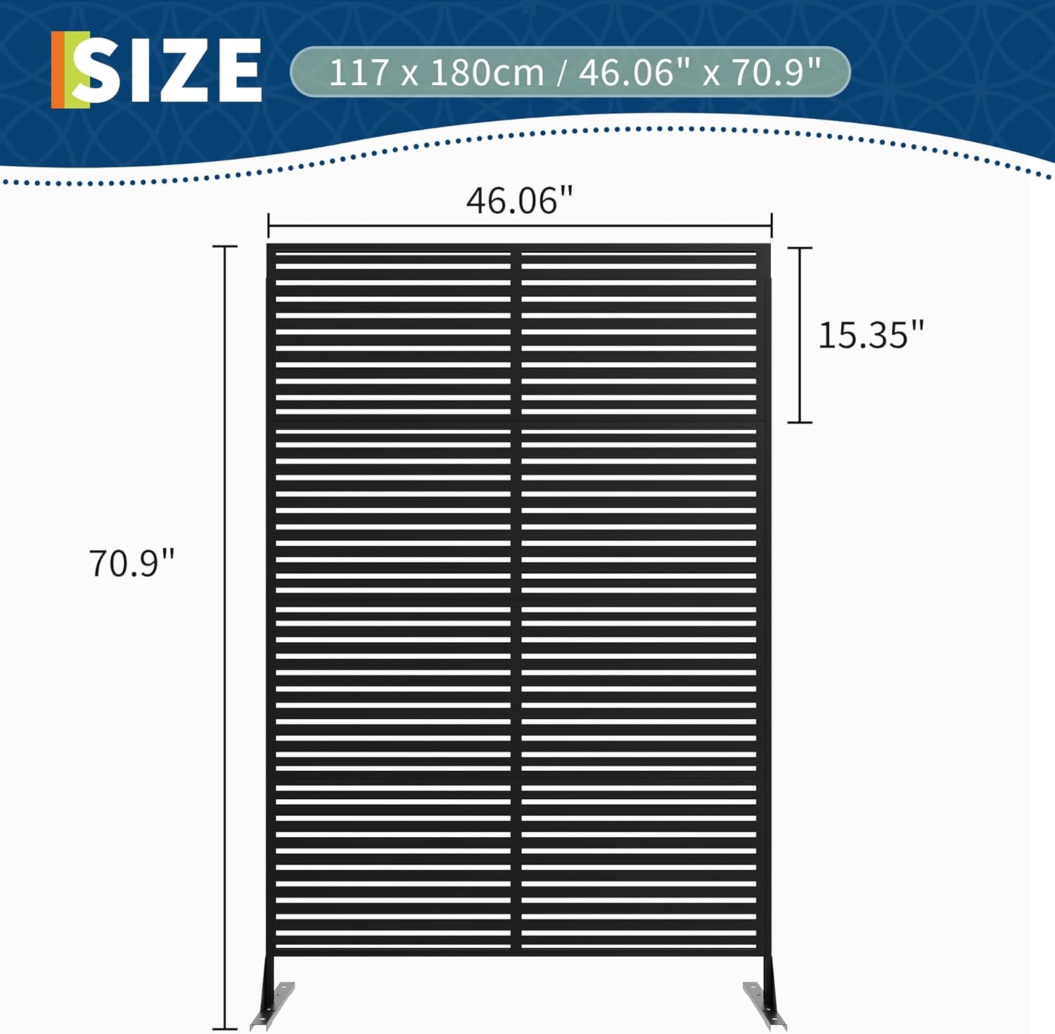 Sichtschutz Metall, Freistehender Paravent 180x120 cm, Wetterfester Sichtschutz Für Garten Terrasse Balkon Outdoor Deko, Raumteiler Mit Ständer, Verzinkter Stahl, Horizontalstreifen Schwarz