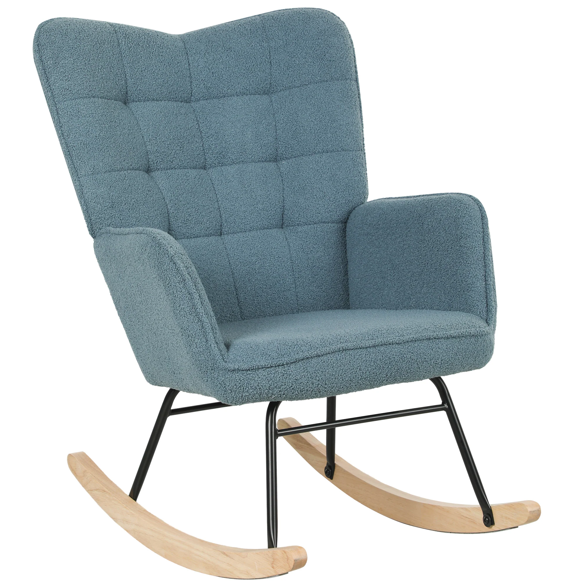 HOMCOM Schaukelstuhl Relaxsessel Berbervliesoptik hellblau