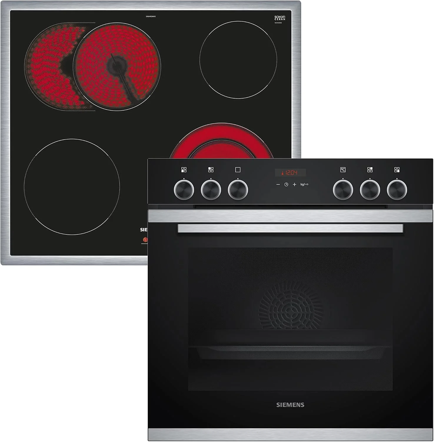 Siemens EQ211KAAB Einbau-Herd-Set iQ300, Integrierbare Herd-Kochfeld-Kombination 60 cm breit, Schnellaufheizung, granit Glanz Emaille, 3D Hei?luft, Br?terzone, Schwarz