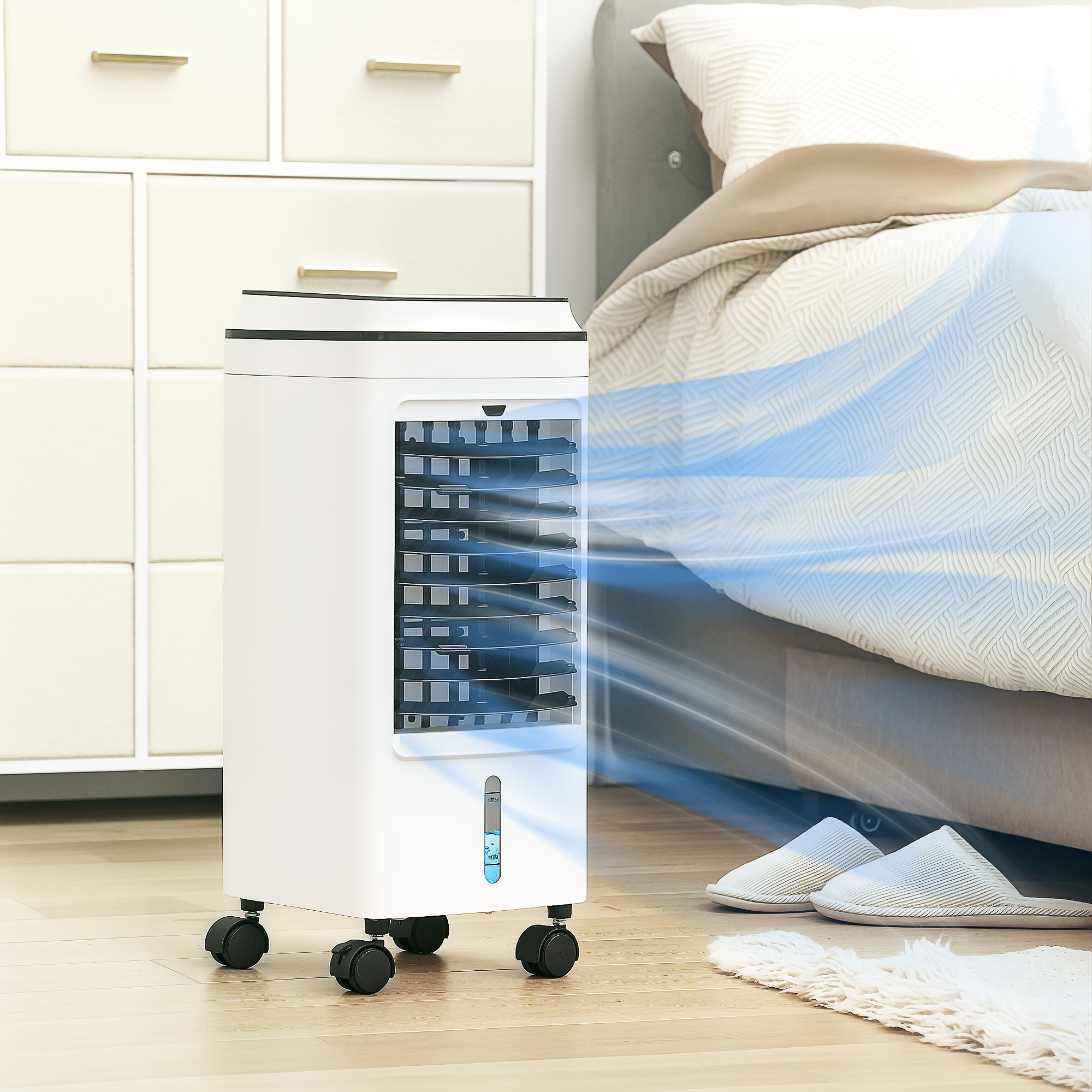Ventilator, Luchtkoeler en Klimaatunit, 3 Modi, Afstandsbediening, Timer, Op Wielen, Wit