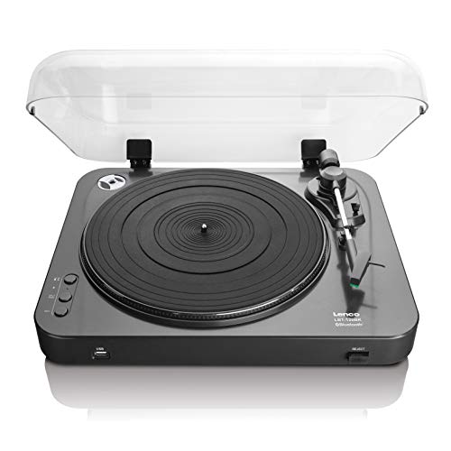 Lenco LBT 120 BK  Giradischi USB semiautomatico   Con Bluetooth   Trazione a cinghia   2 velocità 33 giri/min, 45 giri/min   Digitalizzazione senza PC   Nero : Elettronica