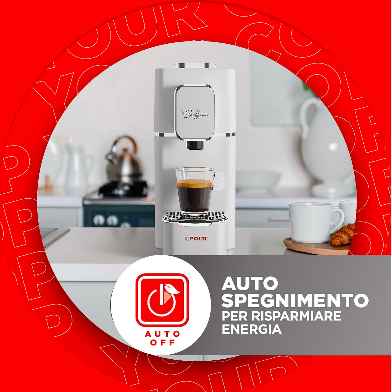 Polti Coffea S15W, Macchina per Caffè Espresso, Compatibile con Cialde E.S.E. 44 mm, Serbatoio 0.85L, Pressione Pompa 19 bar, Bianco