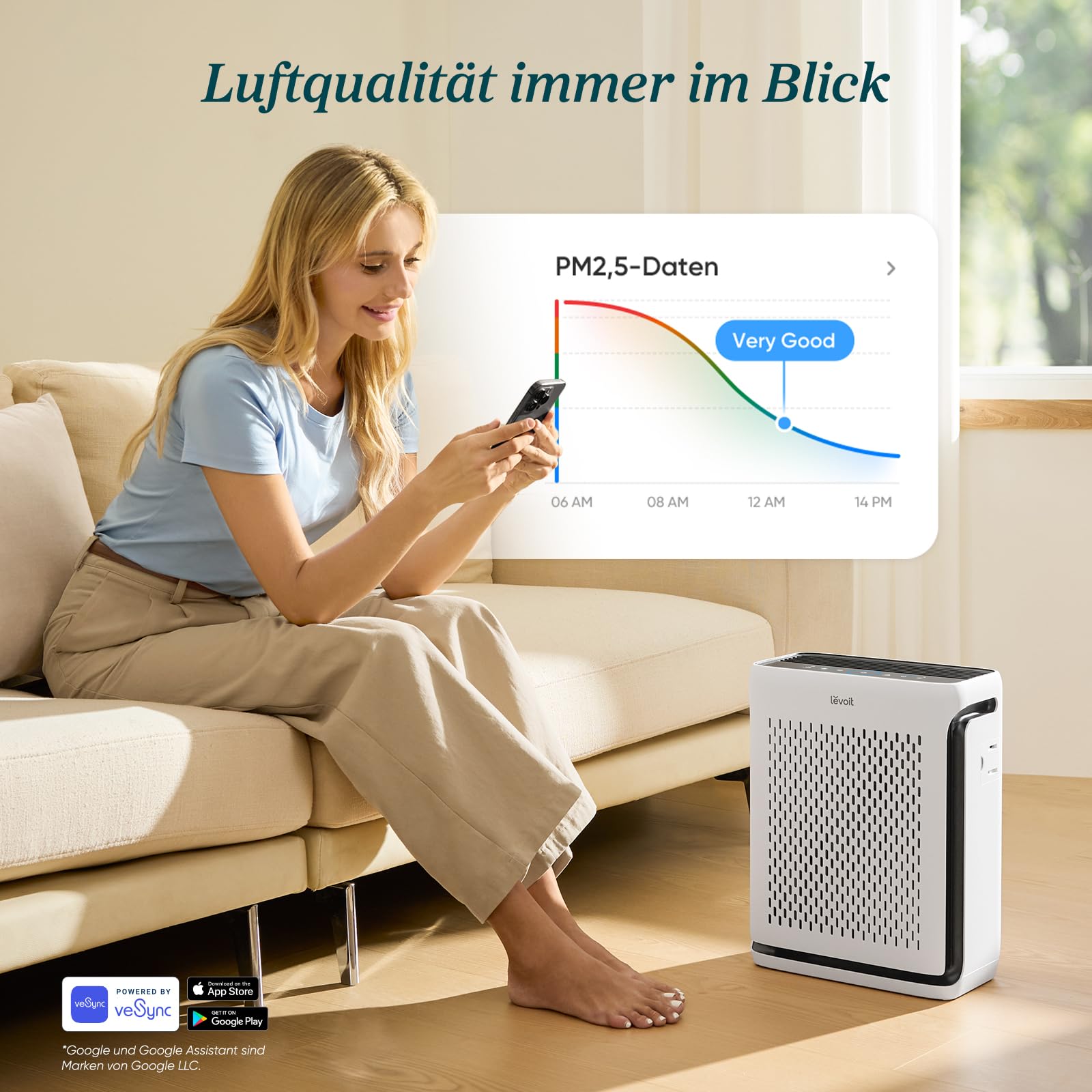 Levoit Luftreiniger für Allergiker mit waschbarem Vorfilter bis zu 52 Quadratmeter Mondweiß