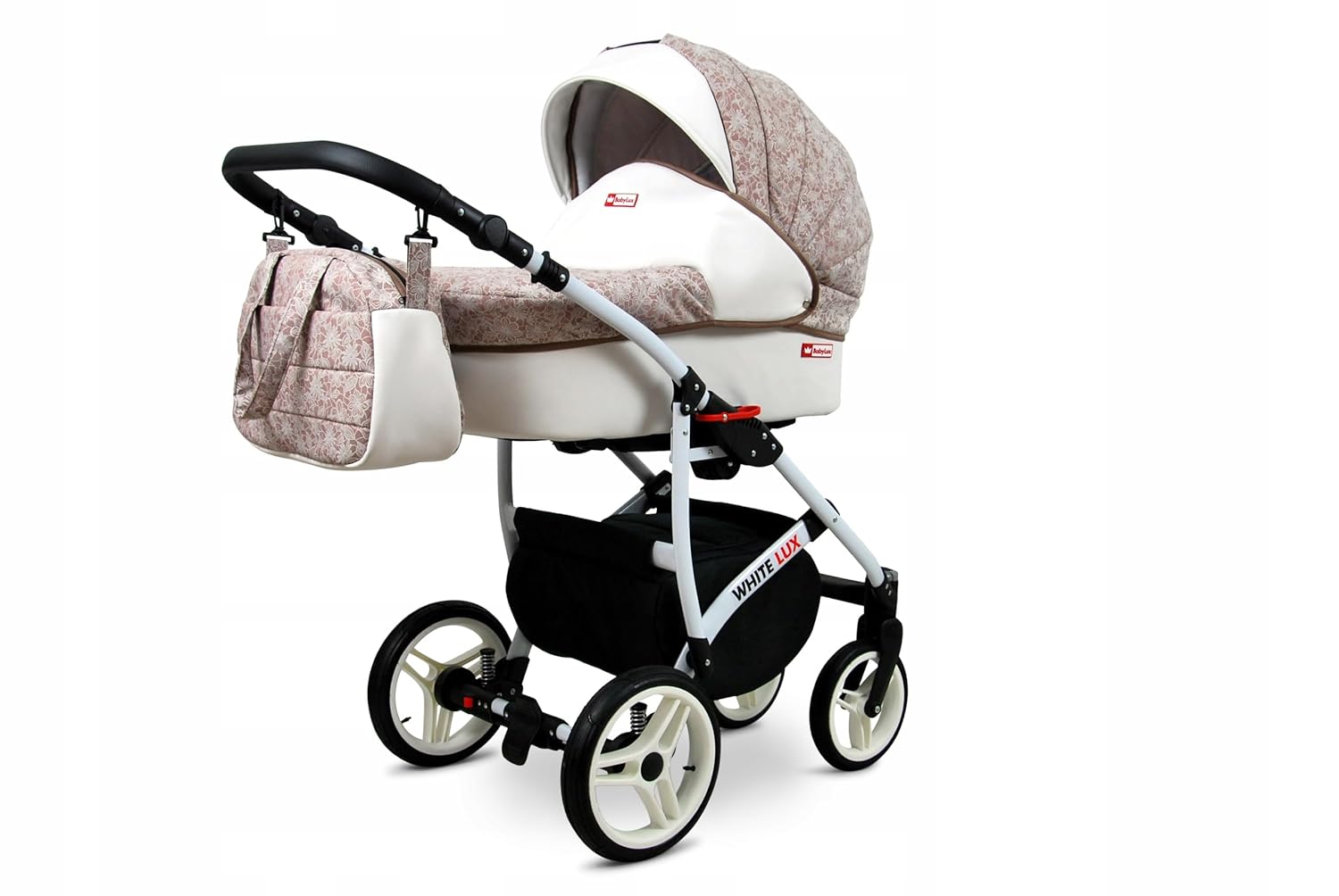 BabyLux® Bambimo Kinderwagen Set 3 in 1 - White Lux - incl. Babywanne, Buggy Sportsitz, Auto-Babyschale - Autositz - Kinderwagenset - Kombikinderwagen mit Wickeltasche, Regenschutz usw.