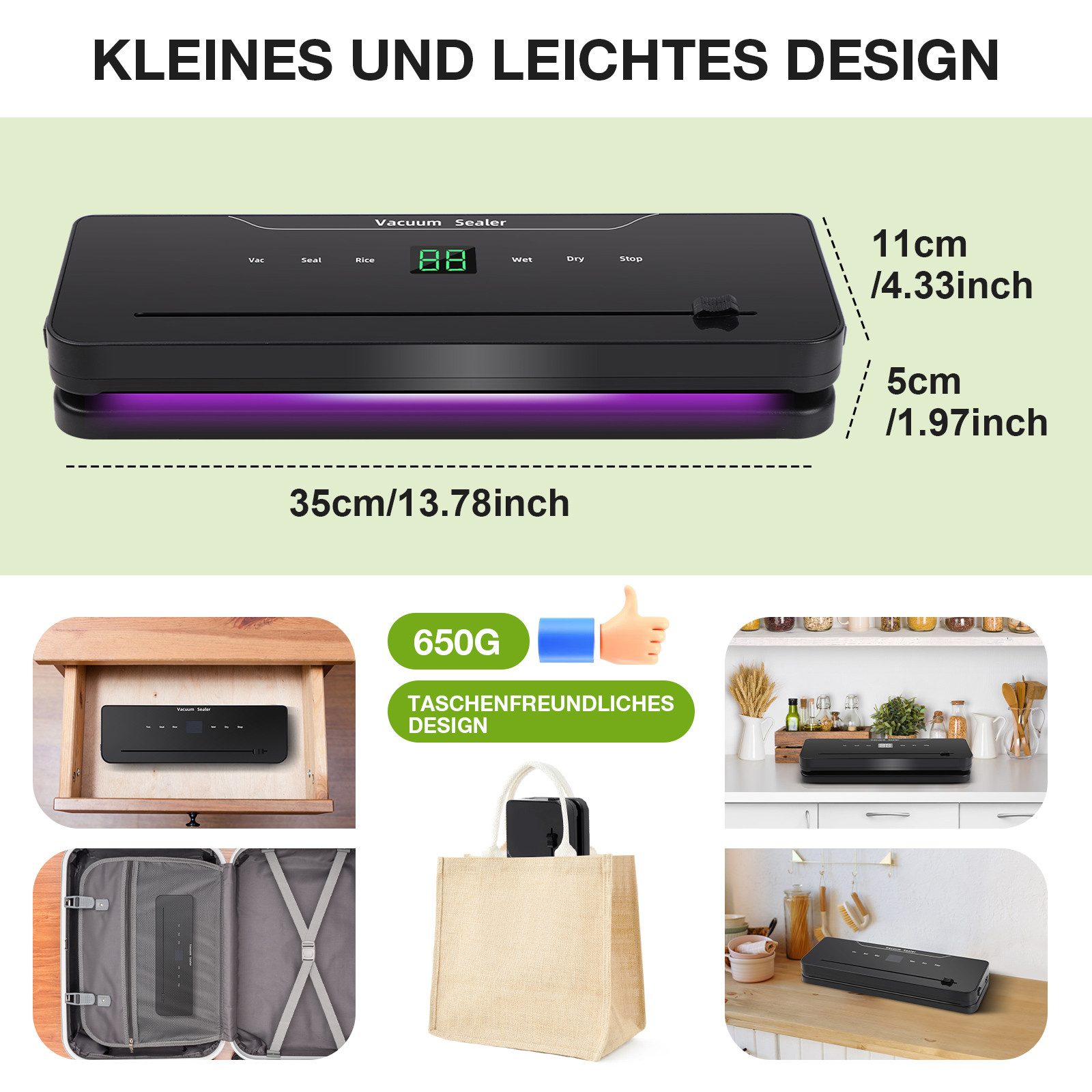 Vakuumierer 6 in 1 Vakuumiergerät, Folienschweißgerät mit Eingebauter Cutter