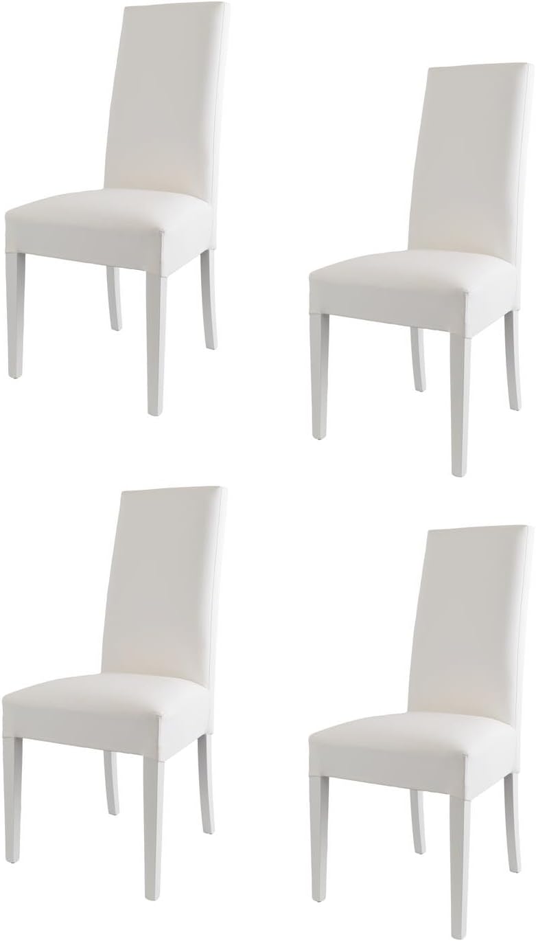 t m c s Tommychairs - Set 4 sedie imbottite modello Luisa per cucina e sala da pranzo, robusta struttura in legno di faggio bianco, seduta e schienale rivestiti in pelle artificiale bianco