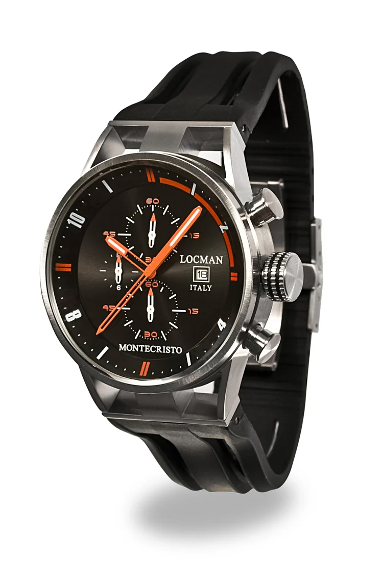 Locman Montecristo Chrono quarzo nero e arancio silicone 051000BKFOR0GOK