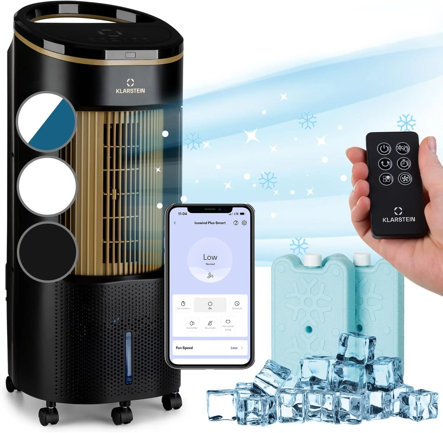Klarstein Luftk��hler mit Wasserk��hlung, Leiser 4-in-1 Verdunstungsk��hler, Luftbefeuchter, Ventilator & Nachtmodus, Mobile Klimager?te Luftk��hler 7L, 65W Air Cooler, 330m3/h K��hlender Luftstrom