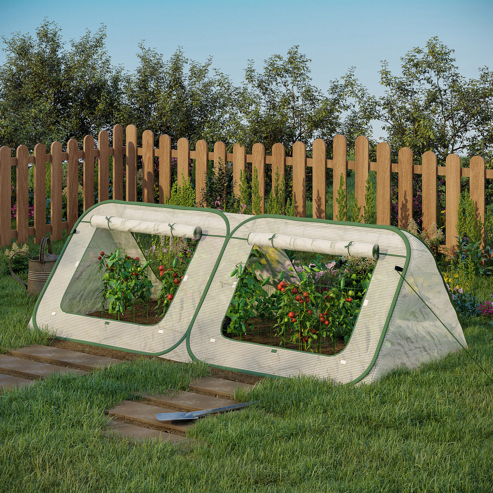 Outsunny Pop-up-Gewächshaus Mini Treibhaus Tomatenhaus Frühbeet Tragbar Faltbar Stahl PE Weiß 240 x 120 X 75 cm