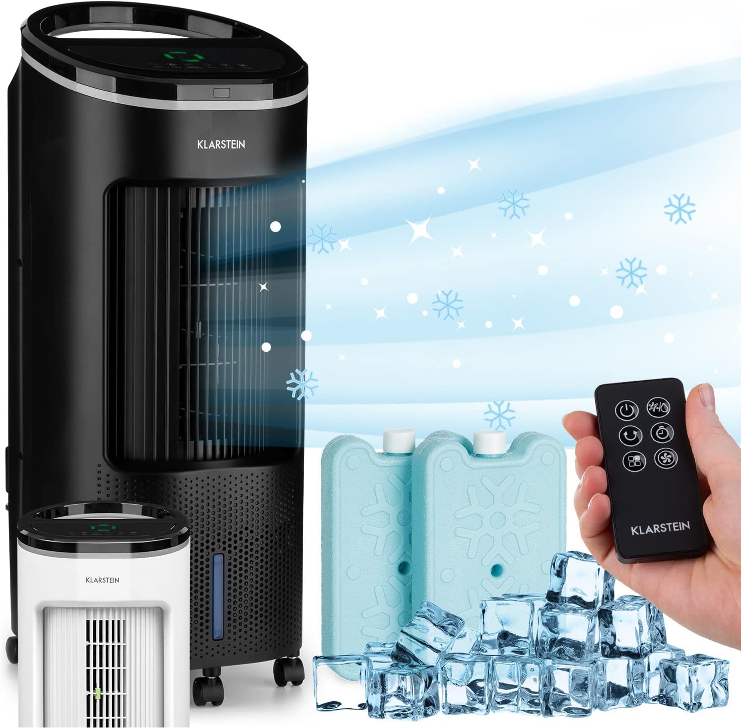 Klarstein Luftkühler mit Wasserkühlung, Leiser 4-in-1 Verdunstungskühler, Luftbefeuchter, Ventilator & Nachtmodus, Mobile Klimageräte Luftkühler 7L, 65W Air Cooler, 330m³/h Kühlender Luftstrom