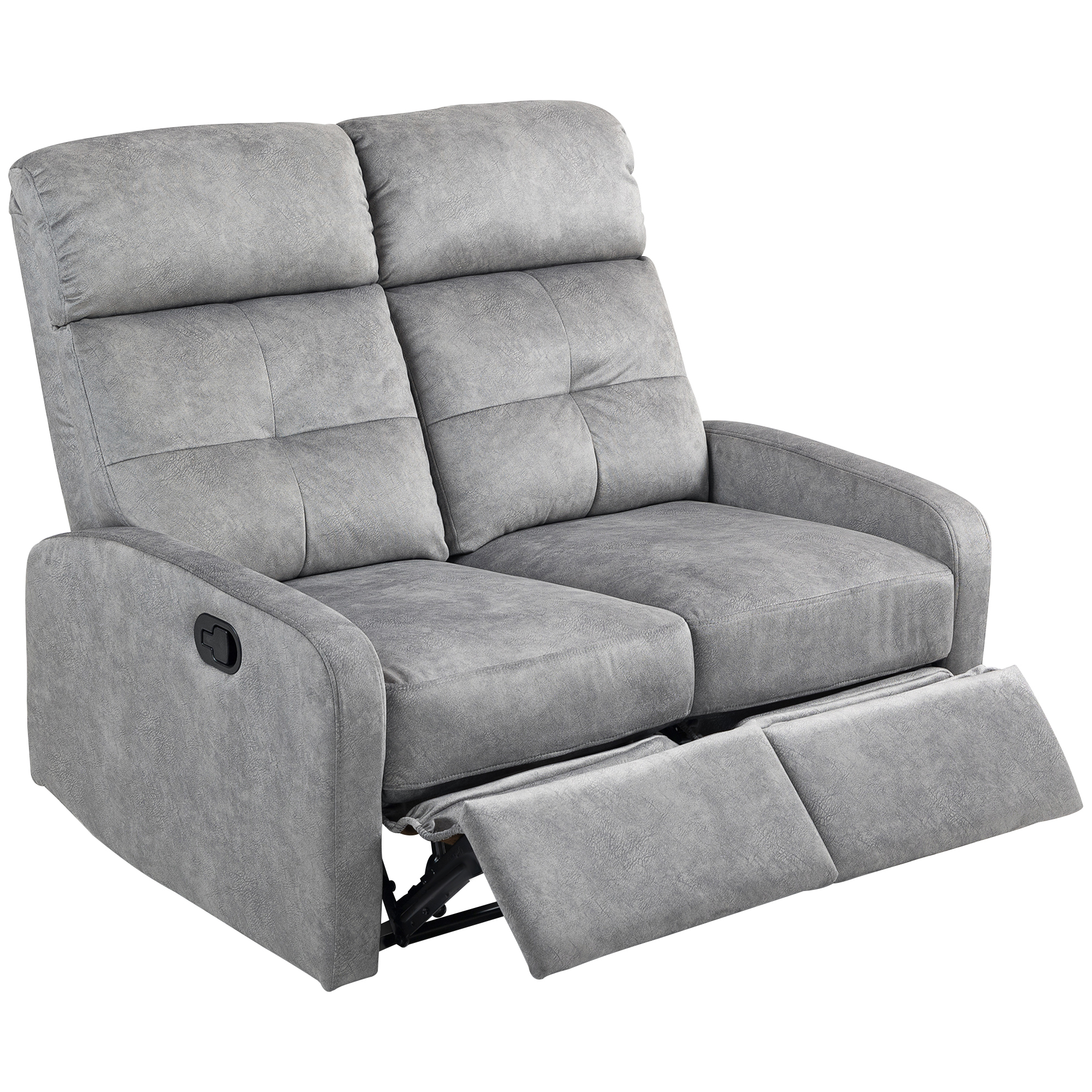 HOMCOM Doppelsitz-Sessel, Relaxsessel mit verstellbarer Doppellehne und Fußablage, für Wohnzimmer, Stoffbezug, Grau