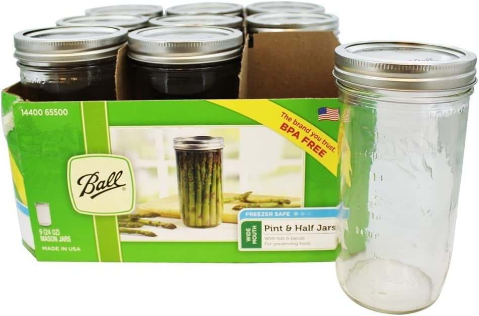 Ball Wide Mouth 24 Oz Glass Mason Jars with Lids, 9 Pack, Freezer Safe