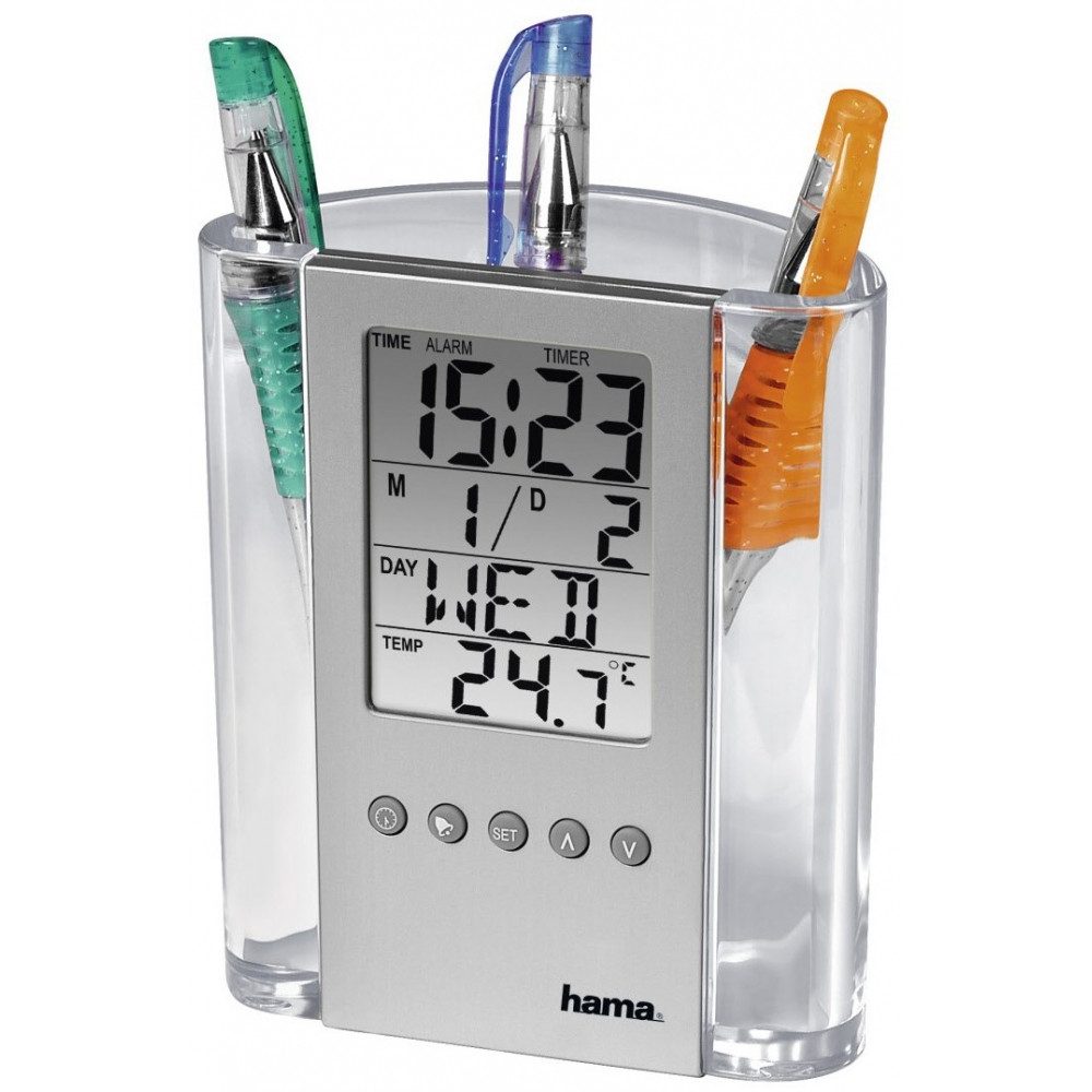 Wetterstation Hama LCD-Thermometer mit Stifthalter, silber, Thermometer.
