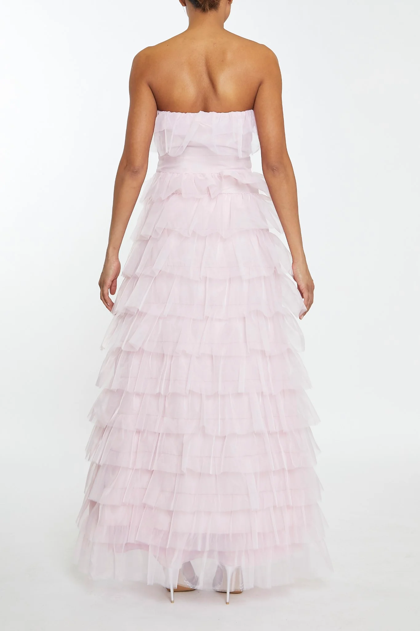 Kennedy Pale Pink Bandeau Tiered Ruffle Maxi Dress