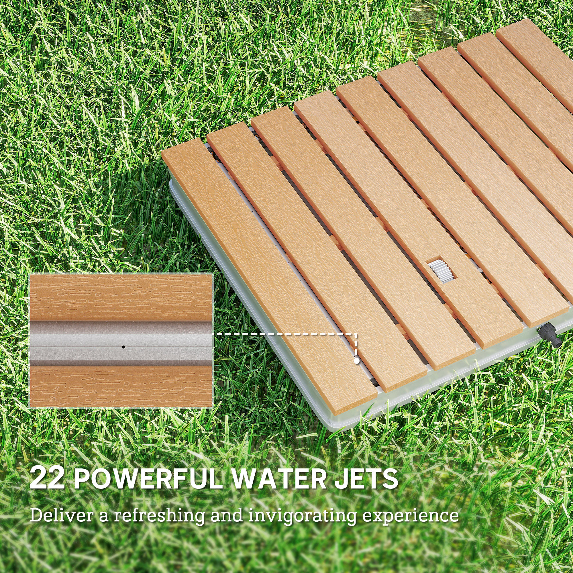 Outsunny Buitendouche Tuindouche met verstelbaar voetwiel Aluminium tot 4 m fonteinhoogte 70 x 55 cm Natuurhout