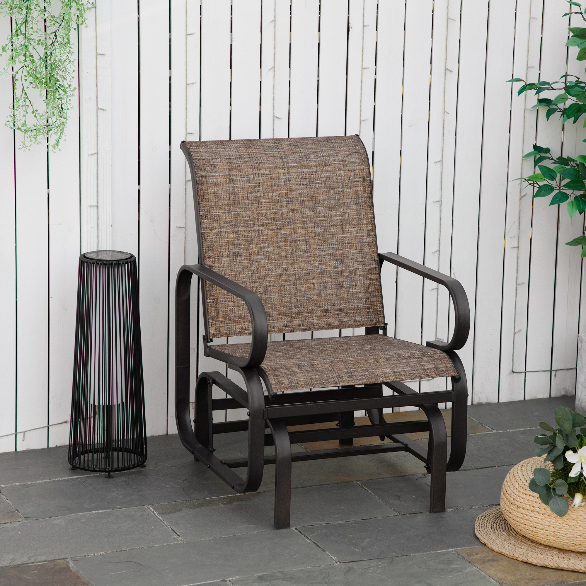 Outsunny Schaukelstuhl Garten Gartenstuhl Relaxstuhl Gartenschaukel Schaukel Stuhl outdoor für Terrasse Balkon Stahl Texteline Braun 62 x 75 x 91,5 cm