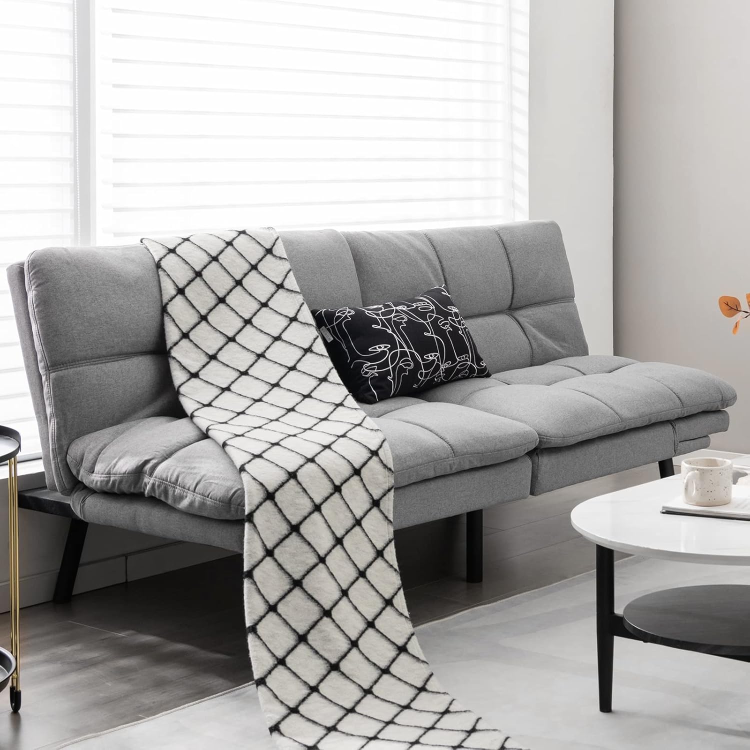 COSTWAY Divano Letto Convertibile, Schiuma di Memoria con Schienale e Poggiatesta Regolabili, Schienale Regolabile in 3 Posizioni, Multiuso e Moderno, per Camera da Letto Salone Balcone (Grigio)