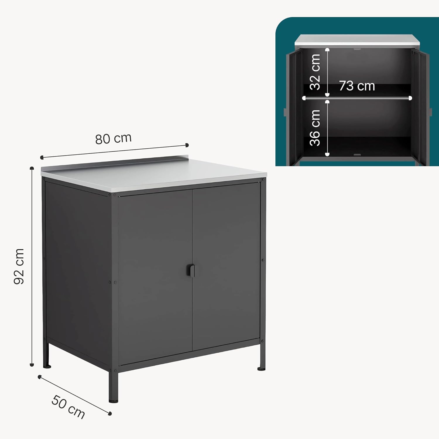 casa.pro Outdoor Schrank Bolognano Gartenschrank Balkonschrank Spind Zwei Türen für Innen- und Außenbereich 92x80x50 cm Schwarz, matt