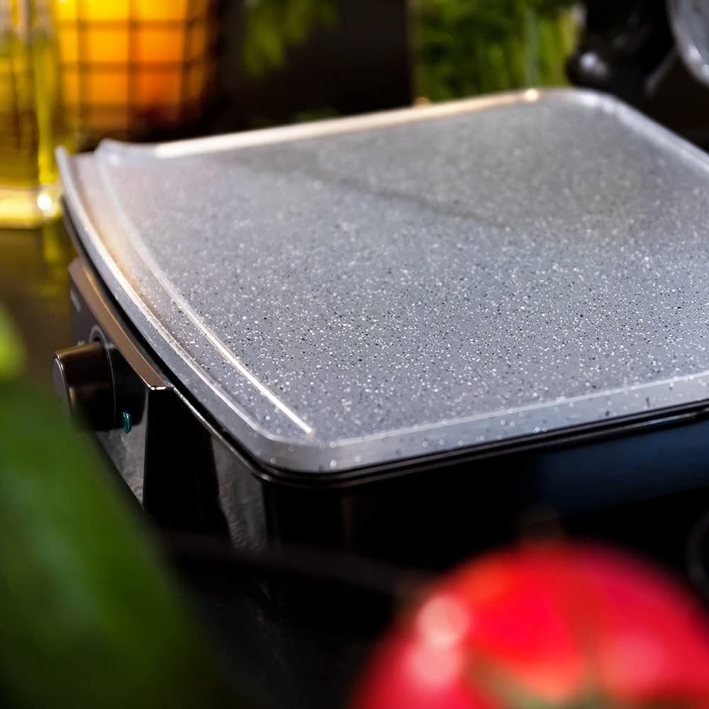 Cecotec Piastra e Griglia elettrica Rock'nGrill 2000 Stone Ceramic Mix&Grill. 2000 W, Grill, Griglia, Ferro e Sandwichera, Rivestimento Ceramico, Superfie Misto Apertura 180°, Scatola Raccolta, Inox