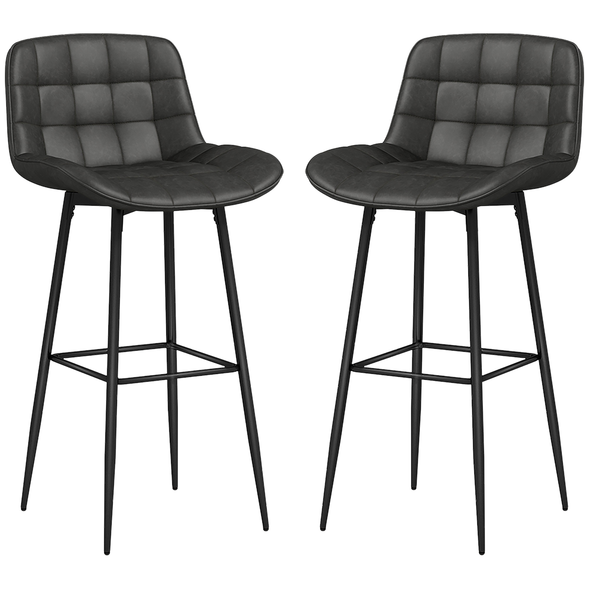HOMCOM Barhocker im 2er-Set, schöne Steppung, Kunstlederbezug, 98 cm, bis 120 kg, Anthrazit