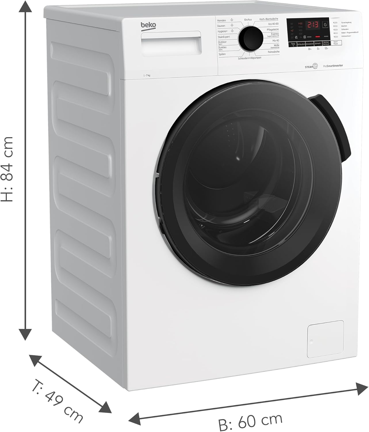 Beko WMC81464ST1 Waschmaschine, Bluetooth, 8 kg, ProSmart Inverter Motor, Dampffunktion, Pet Hair Removal, Watersafe+, Weiß