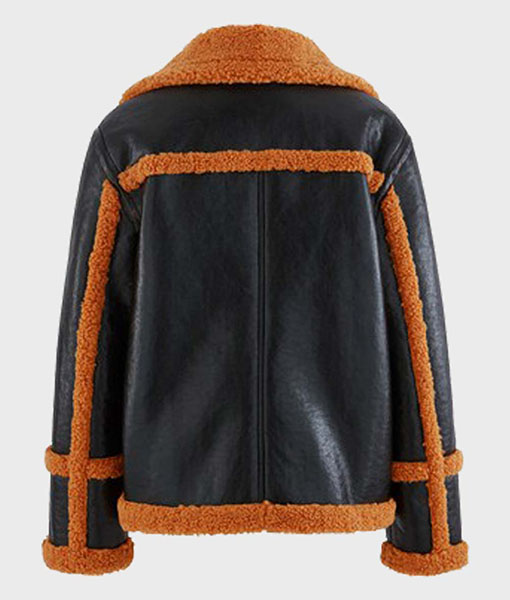 Mens Brown Shearling Sheepskin Leather Black Jacket