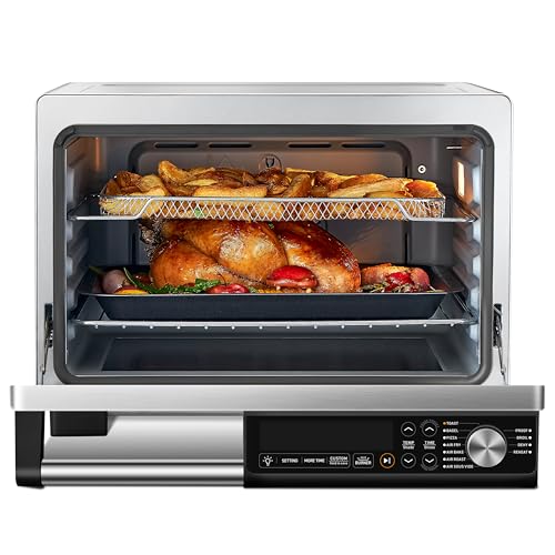 COSORI Ceramic Air Fryer Toaster Oven Combo 11 in 1, 26Qt Flat Sealed Heating Elements for Easy Cleanup, Innovative Burner Function, 5 Accessories & Recipes, Stainless Steel : Home & Kitchen