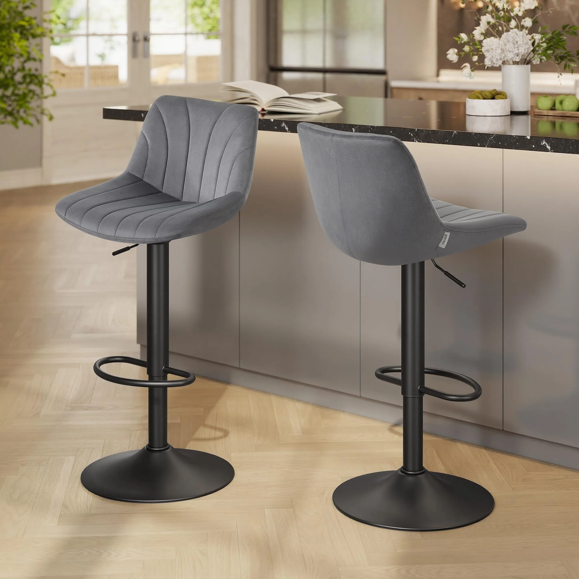 VASAGLE Barhocker mit gepolstertem Sitz, drehbar und höhenverstellbar