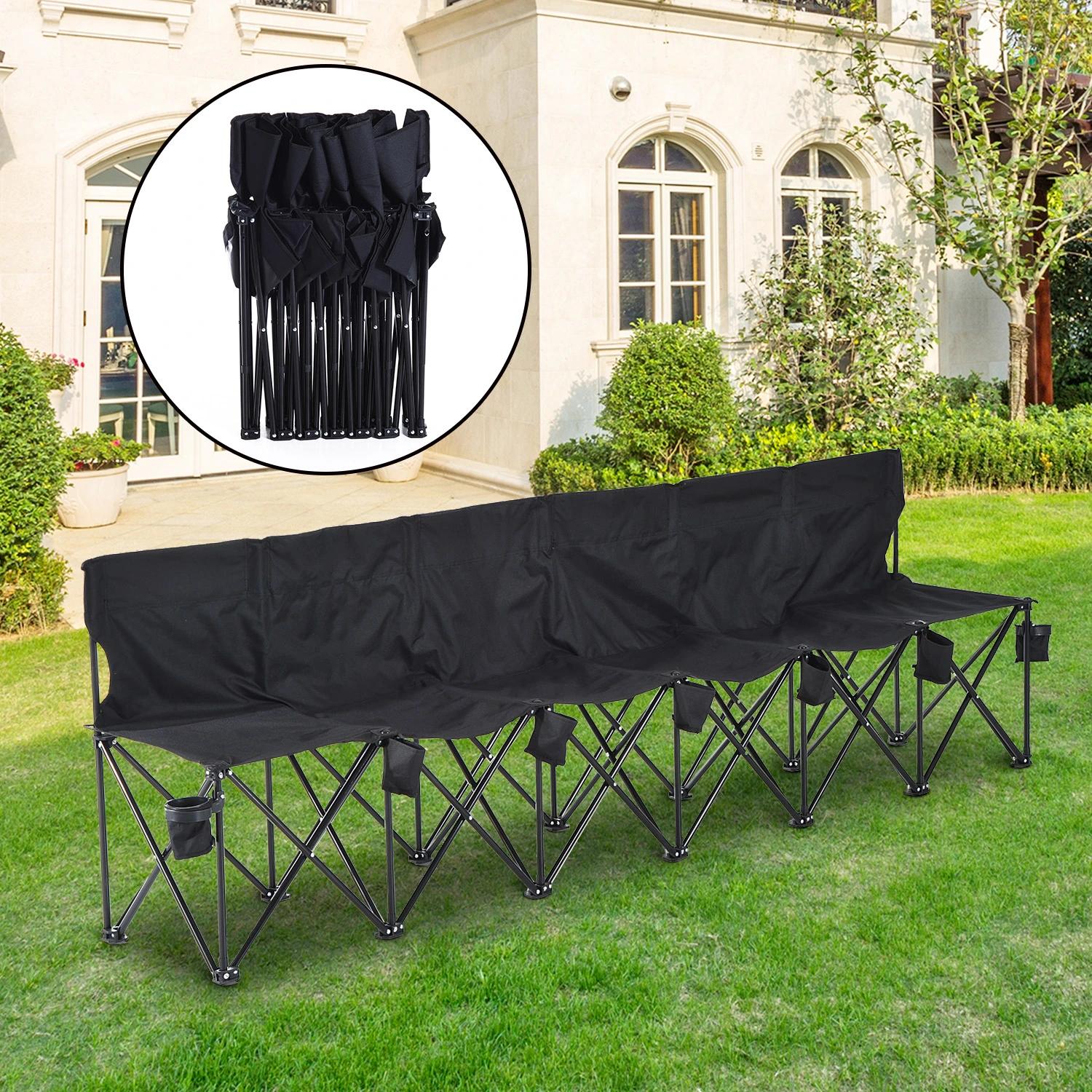 ? campingbank inklapbare bank 6-zits met draagtas tuinbank klapbank camping draagtas, Oxford + metaal, zwart / blauw, 279x48x80cm