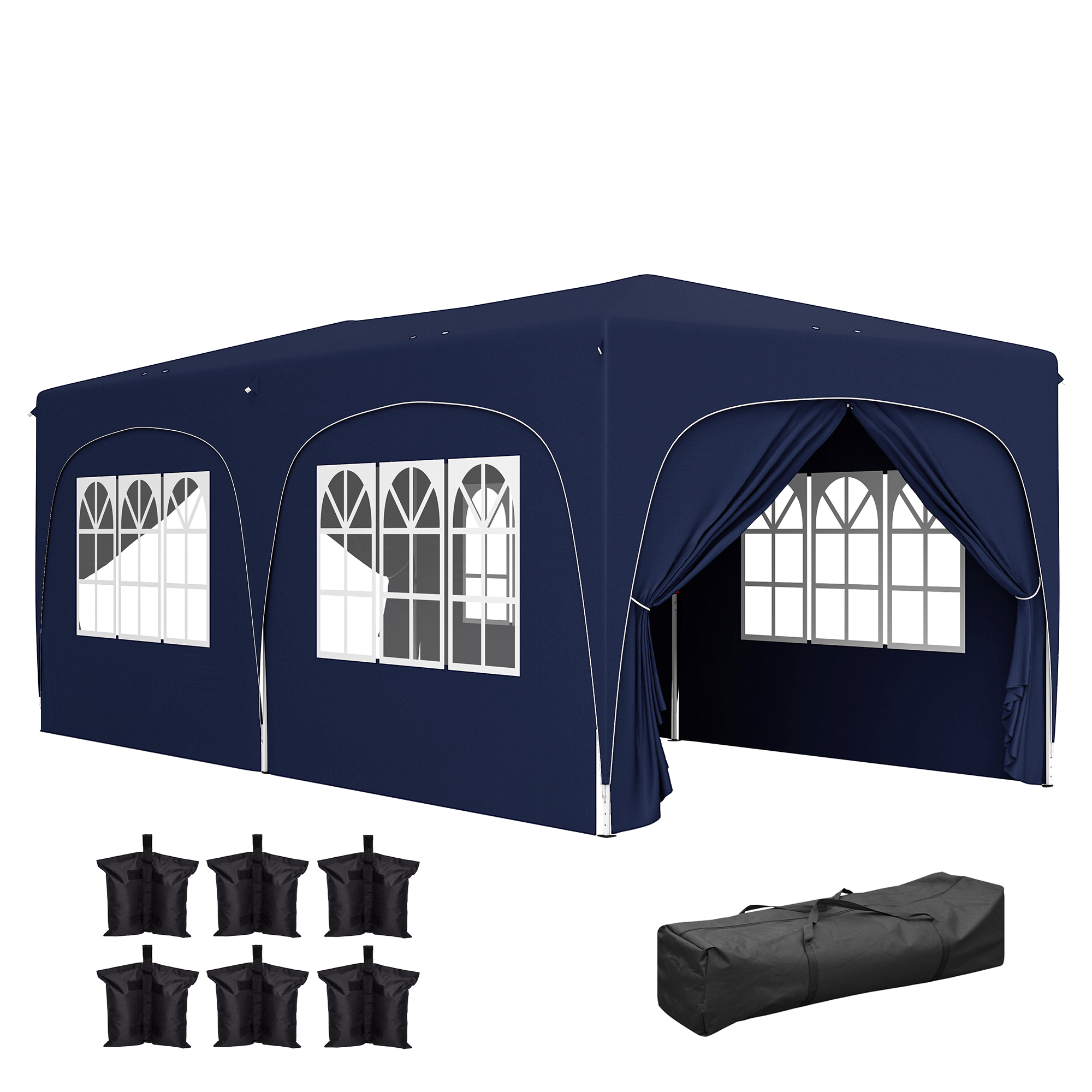 3 x 6 m Pop-up Paviljoen met Zijwanden, UPF50+ Hoogteverstelbaar Tuinpaviljoen met Draagtas en Zandzakken