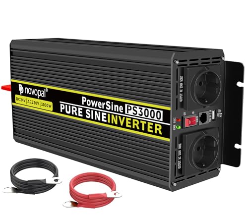 NOVOPAL Onda Sinusoidale Pura Power Inverter 3000W DC 24v in AC 220v  2 EU Presa con Uscita USB, telecomando da 5 metri e due ventole di raffreddament : Amazon.it: Auto e Moto