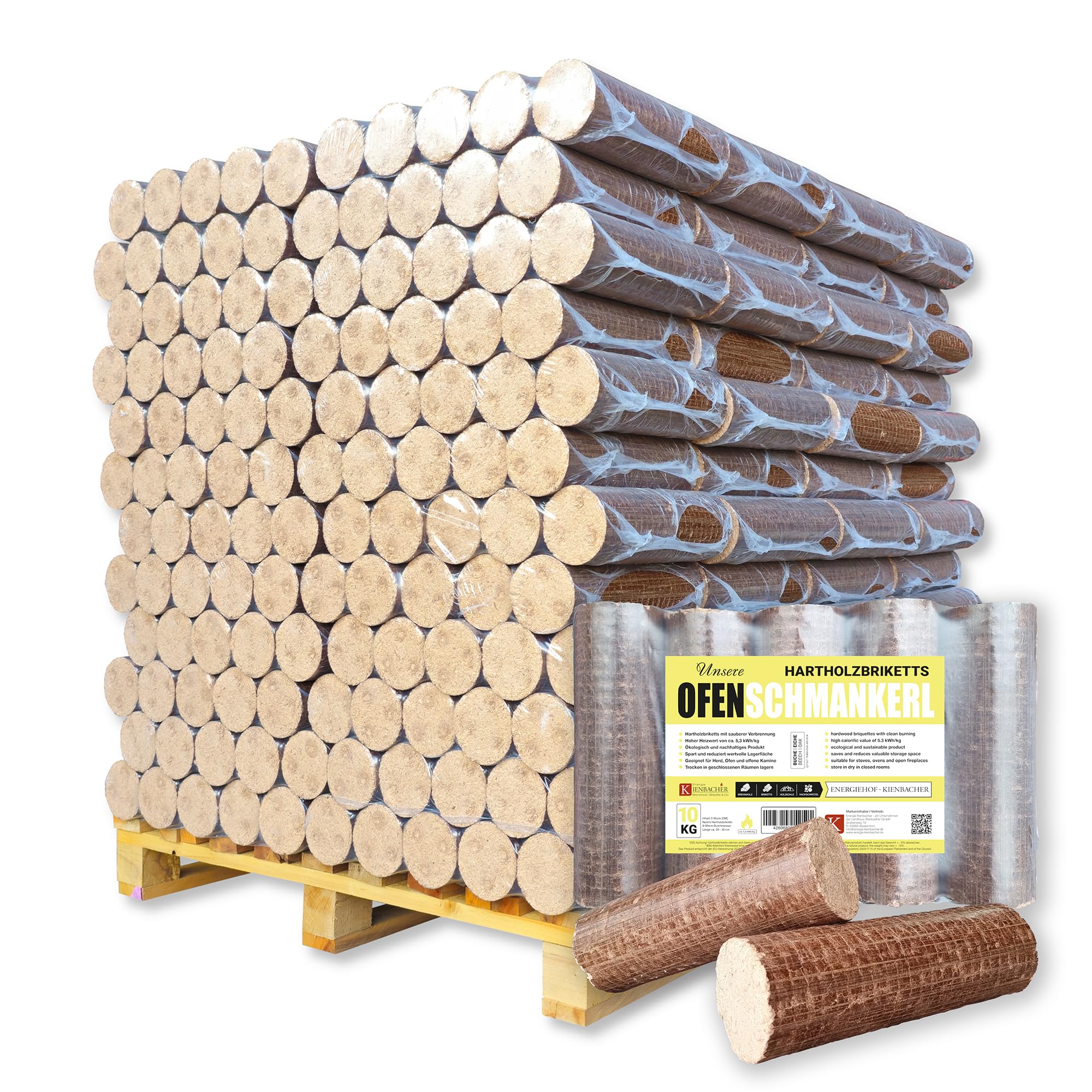 960 kg Palette Nestro Hartholzbriketts Buche Eiche Kamin Ofen Heizen Premium Öko Holzbriketts Gluthalter