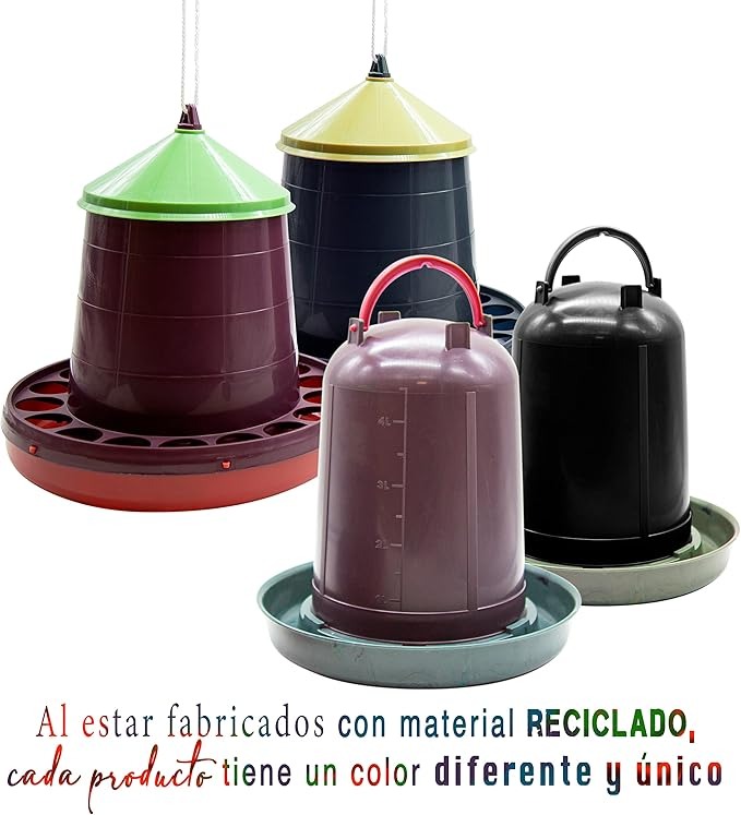FINCA CASAREJO Mangiatoia + Abbeveratoio per Galline e Altro Pollame - Mangiatoia e Abbeveratoio in Plastica Riciclata per Pollaio Ecologico - capacità 2Kg/3L