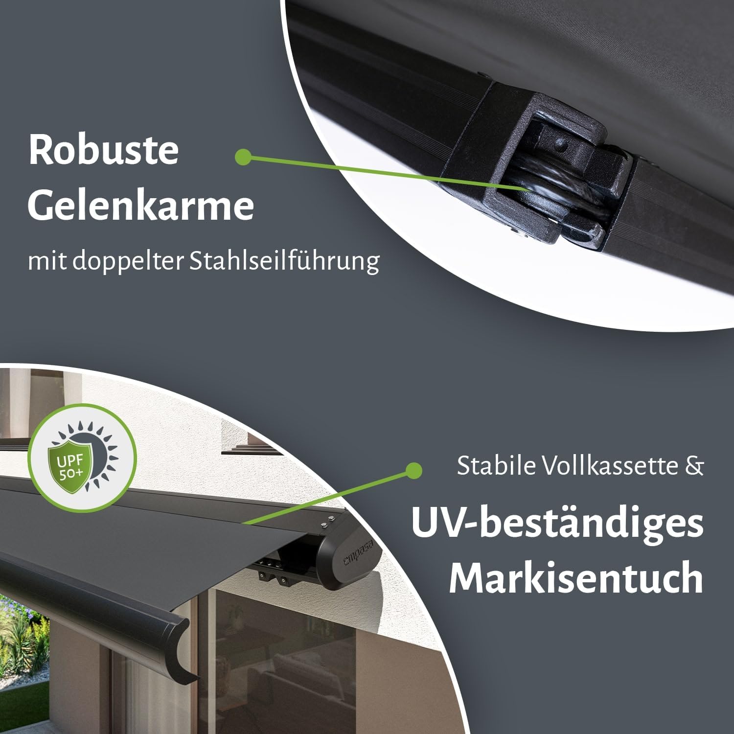 empasa elektrische Vollkassettenmarkise 'Profi' Kassettenmarkise Gelenkarmmarkise Markise Sonnenmarkise Sonnenschutz komplett vormontiert, Farbe:anthrazit, Größe:3 x 2.5 m