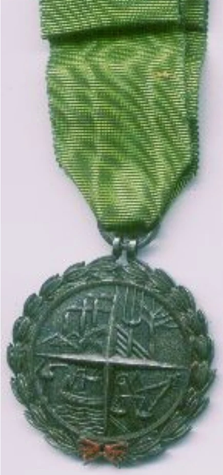 Franco period Trade Union Merit Medal.  Silver & enamel.  Comes with another related medal & a badge