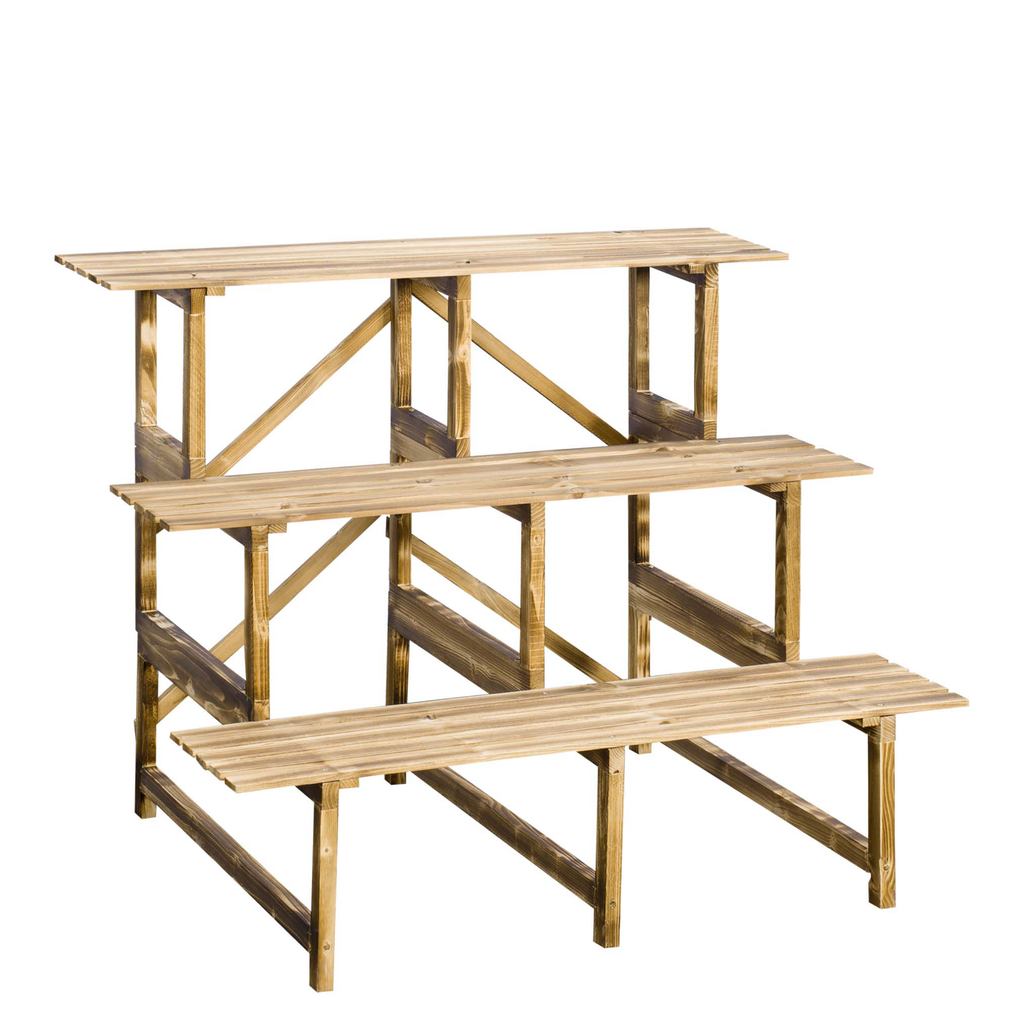 Outsunny Pflanzentreppe, Blumentreppe, Blumenregal, Pflanzregal, Blumenständer, 3 Stufen, Tannenholz, 100 x 80 x 78cm
