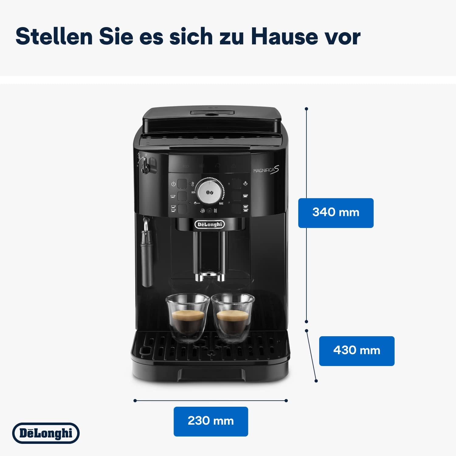 De'Longhi Magnifica Start ECAM222.60.BG, Kaffeevollautomat mit LatteCrema-Milchsystem für Automatischen Cappuccino, 4-Direktwahl-Tasten, Soft-Touch-Bedienfeld, x2-Funktion, 1450W, Schwarz/Grau