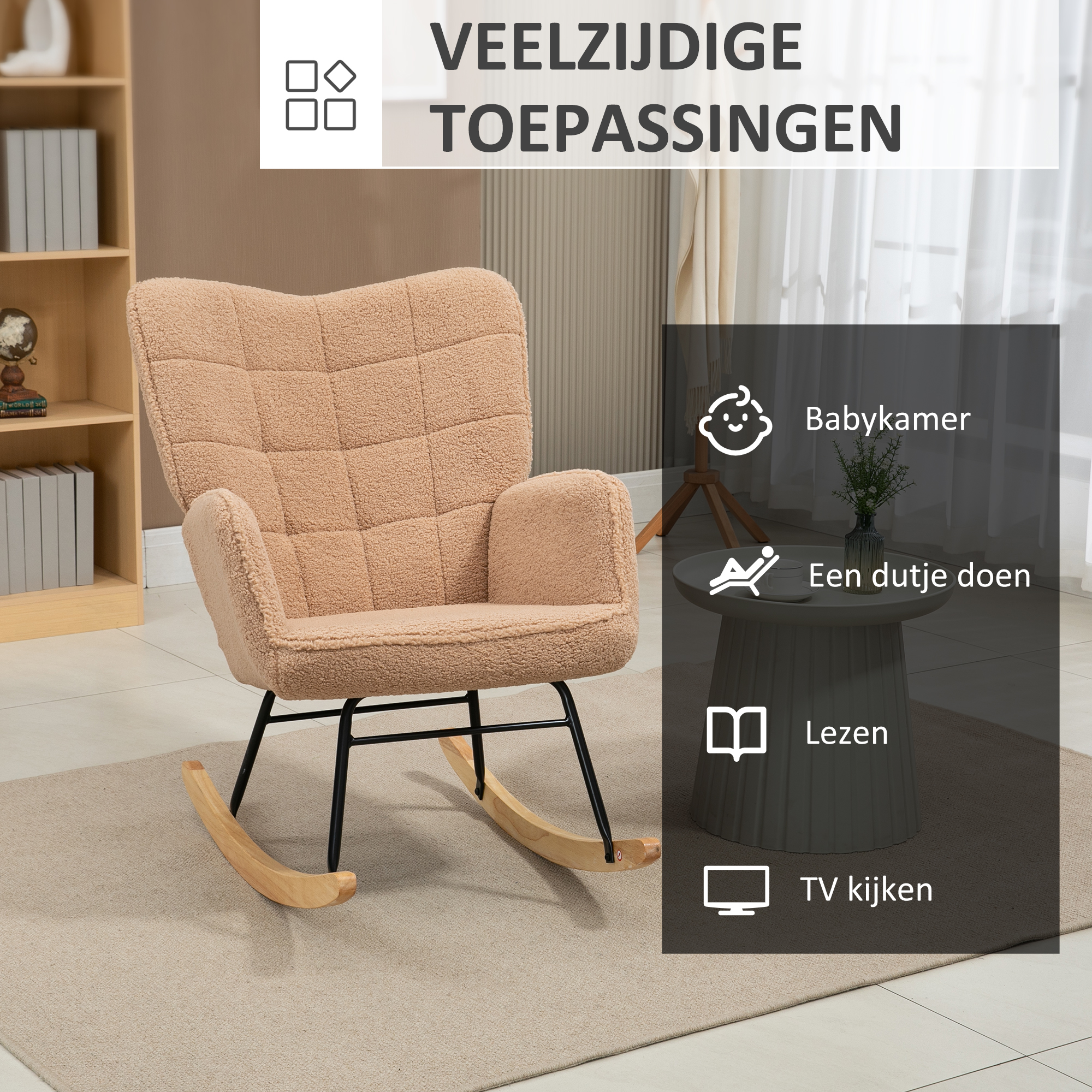Schommelstoel in Retro-Design, Massief Hout, Stoel, Relaxstoel, 92 cm x 71 cm x 101 cm, Bruin