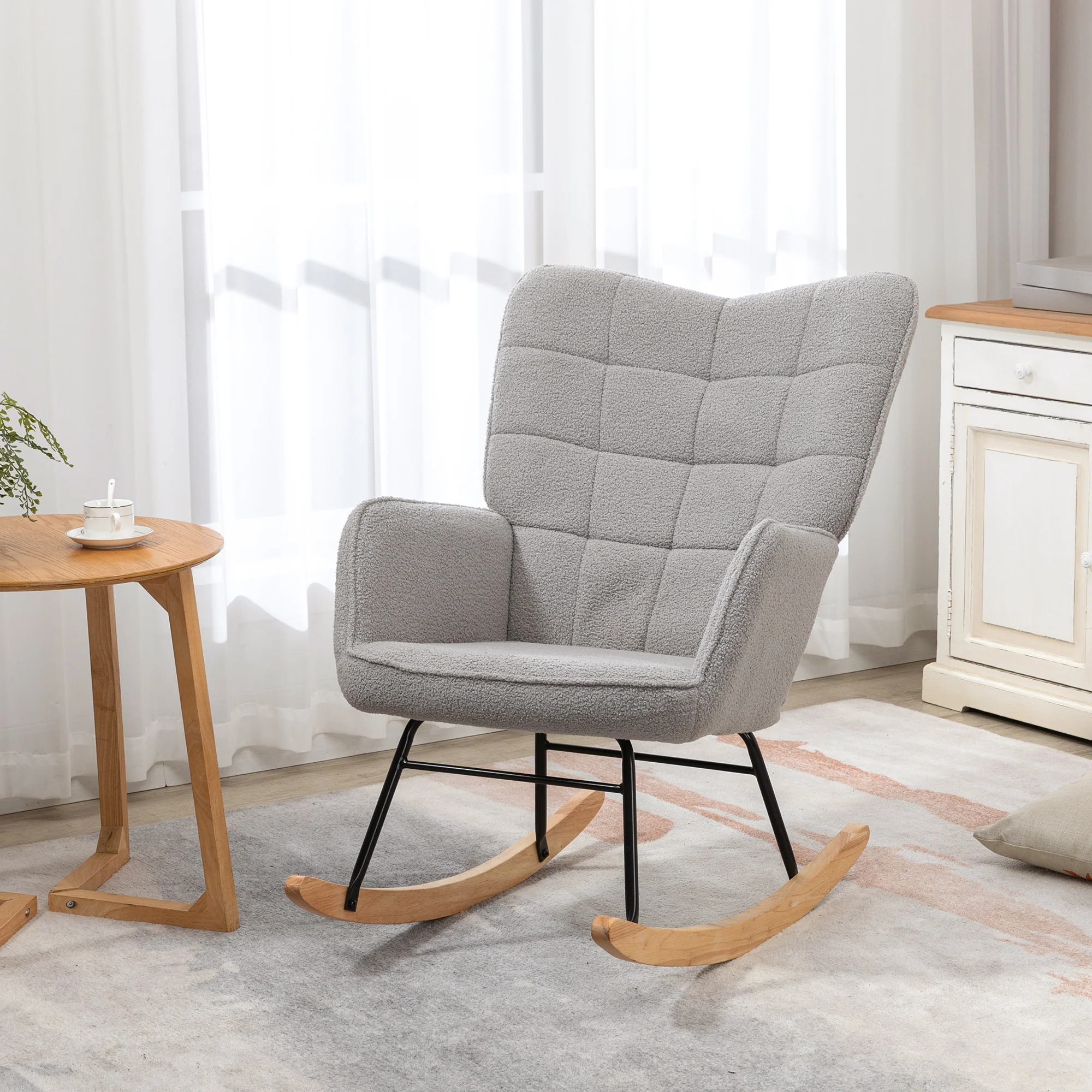 HOMCOM Schaukelstuhl Wohnzimmer Schwingsessel elegant gemütlich