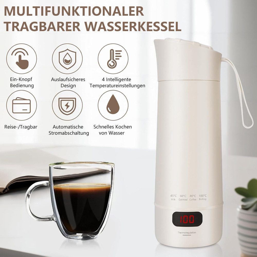 Wasserkocher Reise Wasserkocher Klein, 400ML Mini Tragbarer Elektrische Wassertasse