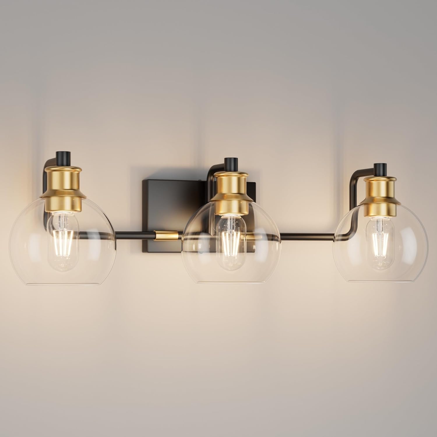 ZASTION Tipace Badezimmer-Leuchten, Vintage-Stil, über Spiegel, Glaskugel, 3 Lichter, industrielle Waschtischleuchten, Bauernhaus, Badbeleuchtung (ohne Glühbirne)