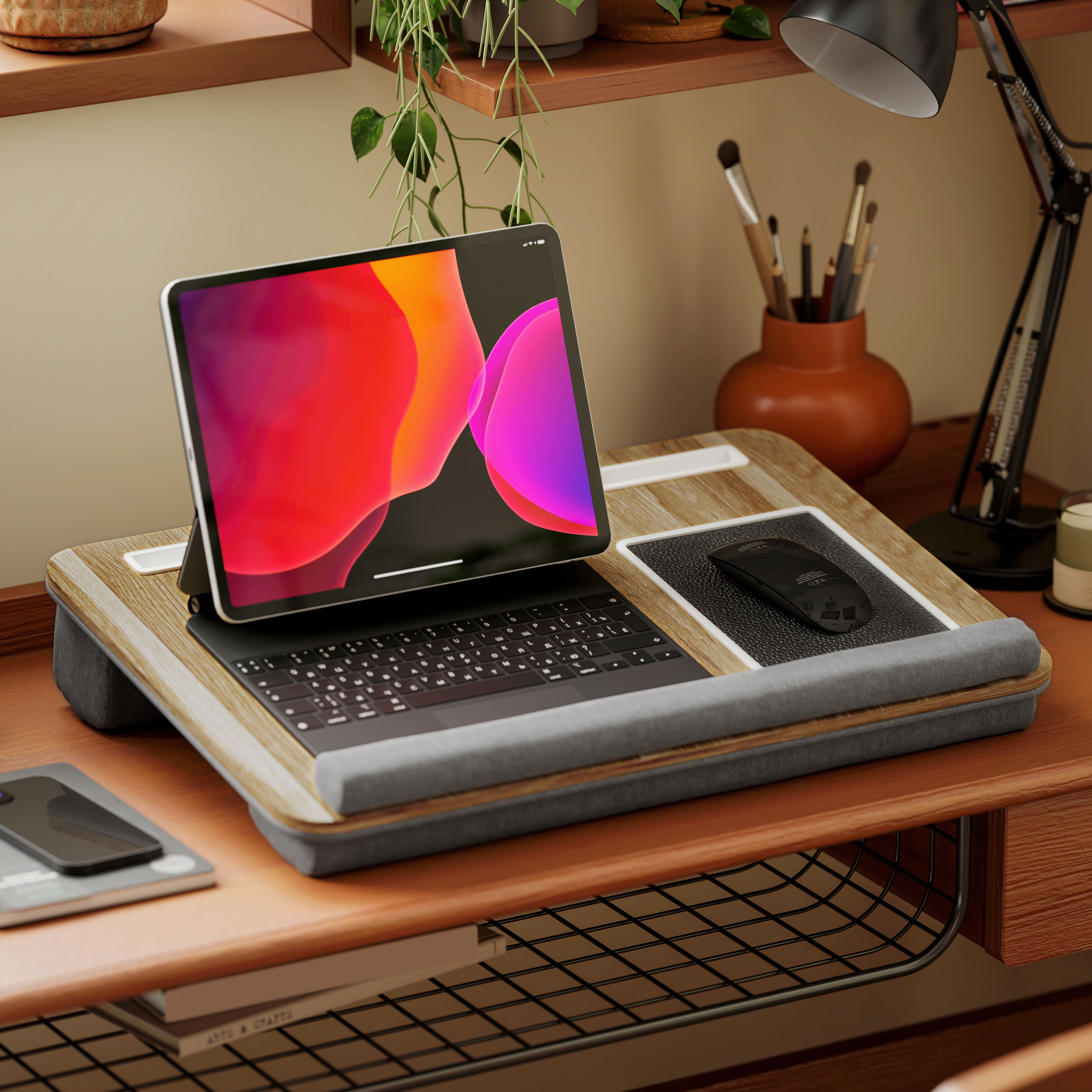 HOMCOM Laptop-Ständer Bett mit Nackenrolle Tablet- oder Handyständer Mauspad Handgelenkauflage Griff