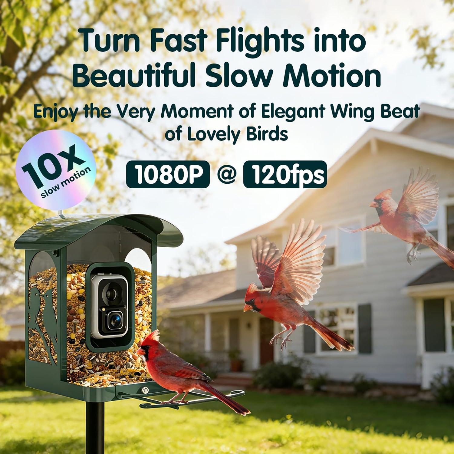 Bird Feeder with Camera  4K Ultra HD Video with 30fps Live View  10x Slow Motion  No Subscription  Solar Powered AI Smart Bird Feeder with Camera  2.4G/5G Wi-Fi  Durable Metal Bird Lover Gift